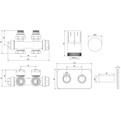 Mexen G05 termosztatikus készlet sarok/egyenes takaróval S, Duplex, DN50, fehér - W908-958-910-20 Termosztatikus fej készletek