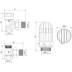 Mexen G03  termosztatikus szett, szögletes, nikkel - W913-012-938-01 Termosztatikus fej készletek Termosztatikus fej készletek 500051 Mexen