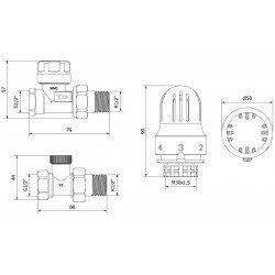Mexen G04 termosztatikus készlet, egyenes, nikkel - W914-012-948-01 Termosztatikus fej készletek Termosztatikus fej készletek 500051 Mexen