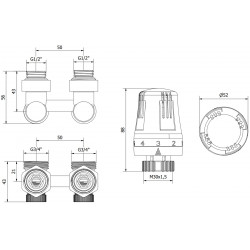 Mexen G01 termosztatikus kettõs csõ DN50 készlet, szögletes 1/2x3/4, nikkel - W911-012-918-01 Termosztatikus fej készletek Termosztatikus fej készletek 500051 Mexen