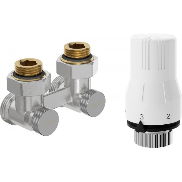 Mexen G02 termosztatikus kettõs csõ DN50 készlet, szögletes 1/2x3/4, nikkel - W911-012-928-01 Termosztatikus fej készletek