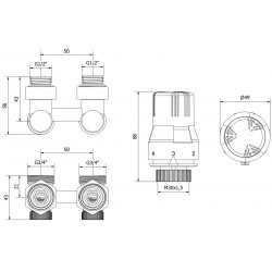 Mexen G02 termosztatikus kettõs csõ DN50 készlet, szögletes 1/2x3/4, nikkel - W911-012-928-01 Termosztatikus fej készletek Termosztatikus fej készletek 500051 Mexen