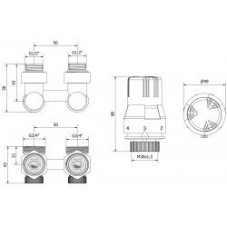 Mexen G02 termosztatikus kettõs csõ DN50 készlet, szögletes 1/2x3/4, nikkel - W911-012-928-01 Termosztatikus fej készletek Termosztatikus fej készletek 500051 Mexen