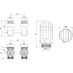 Mexen G03 termosztatikus kettõs csõ DN50 készlet, szögletes 1/2x3/4, nikkel - W911-012-938-01 Termosztatikus fej készletek Termosztatikus fej készletek 500051 Mexen
