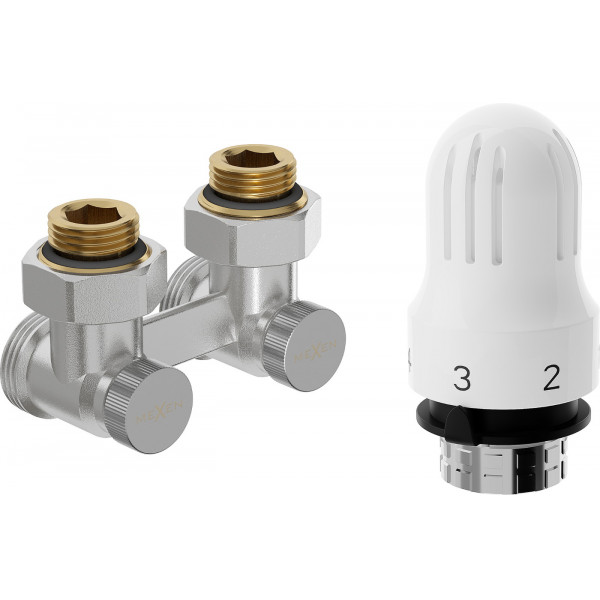 Mexen G04 termosztatikus kettõs csõ DN50 készlet, szögletes 1/2x3/4, nikkel - W911-012-948-01 Termosztatikus fej készletek