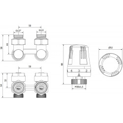 Mexen G01 termosztatikus kettõs csõ DN50 készlet, szögletes 1/2x16 mm, nikkel - W911-016-918-01 Termosztatikus fej készletek Termosztatikus fej készletek 500051 Mexen