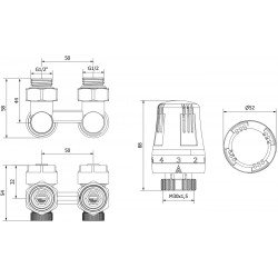 Mexen G01 termosztatikus kettõs csõ DN50 készlet, szögletes 1/2x16 mm, nikkel - W911-016-918-01 Termosztatikus fej készletek Termosztatikus fej készletek 500051 Mexen