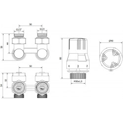 Mexen G02 termosztatikus kettõs csõ DN50 készlet, szögletes 1/2x16 mm, nikkel - W911-016-928-01 Termosztatikus fej készletek Termosztatikus fej készletek 500051 Mexen
