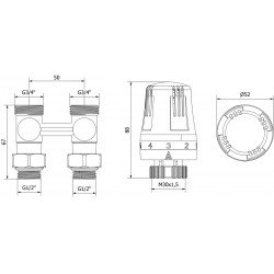 Mexen G01 termosztatikus kettõs csõ DN50 készlet, szögletes1/2x3/4, nikkel - W912-012-918-01 Termosztatikus fej készletek Termosztatikus fej készletek 500051 Mexen