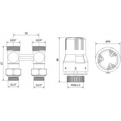 Mexen G02 termosztatikus kettõs csõ DN50 készlet, szögletes1/2x3/4, nikkel - W912-012-928-01 Termosztatikus fej készletek Termosztatikus fej készletek 500051 Mexen