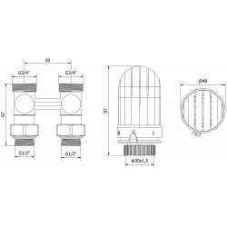 Mexen G03 termosztatikus kettõs csõ DN50 készlet, szögletes1/2x3/4, nikkel - W912-012-938-01 Termosztatikus fej készletek Termosztatikus fej készletek 500051 Mexen