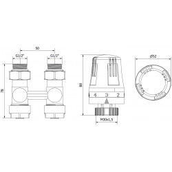 Mexen G01 termosztatikus kettõs csõ DN50 készlet, szögletes1/2x16 mm, nikkel - W912-016-918-01 Termosztatikus fej készletek Termosztatikus fej készletek 500051 Mexen