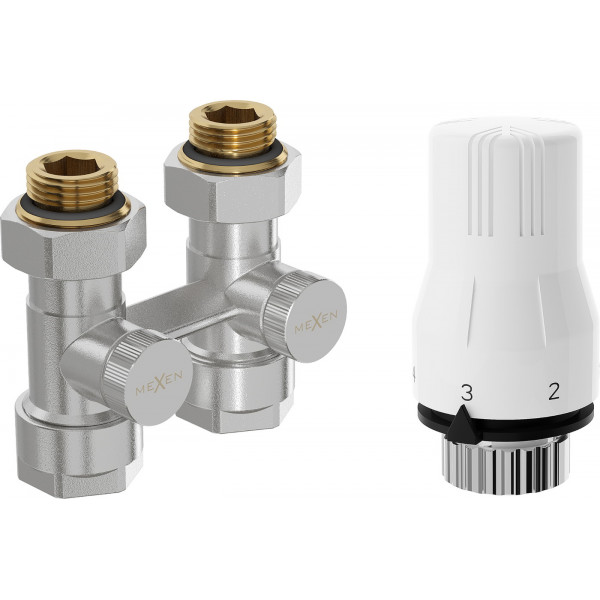 Mexen G02 termosztatikus kettõs csõ DN50 készlet, szögletes1/2x16 mm, nikkel - W912-016-928-01 Termosztatikus fej készletek