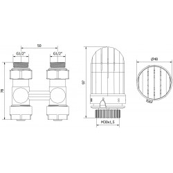 Mexen G03 termosztatikus kettõs csõ DN50 készlet, szögletes1/2x16 mm, nikkel - W912-016-938-01 Termosztatikus fej készletek Termosztatikus fej készletek 500051 Mexen