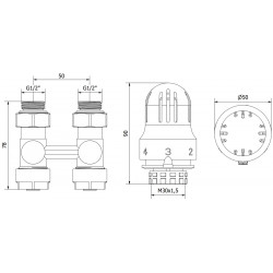 Mexen G04 termosztatikus kettõs csõ DN50 készlet, szögletes1/2x16 mm, nikkel - W912-016-948-01 Termosztatikus fej készletek Termosztatikus fej készletek 500051 Mexen